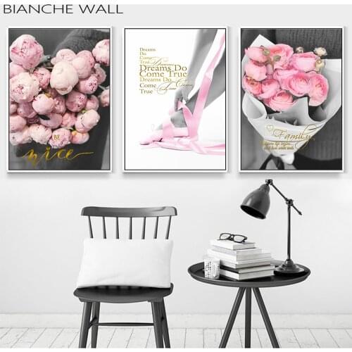 Flowers and Ballet Dancers Family Sweet Inspirational Wall Art Canvas Painting Poster Print Picture Nordic Living Room Decor