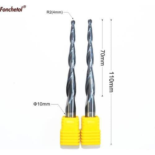 D10*R2*70C*110L-CNC TIALN solid carbide end mill,woodworking router bit,taper ball nose milling cutter,spherical cone wood bit