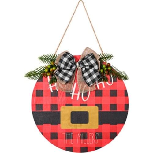 Wooden Sign Small Christmas Wreath Hanging Label House Number New Product Wall Decor Red Bottom Bow Doorplate