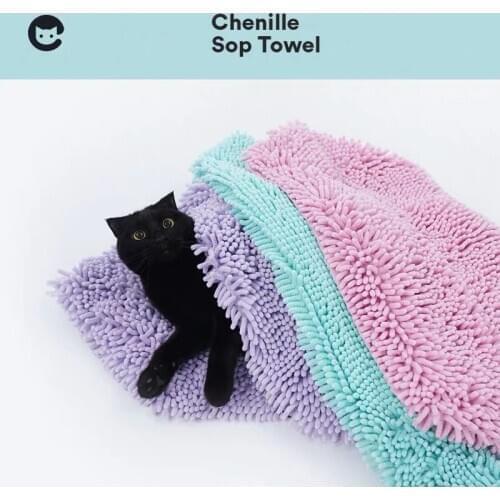 Three Colors Available Soft Pets Chenille Absorbent Bathing Shower Towel for Dogs Cats