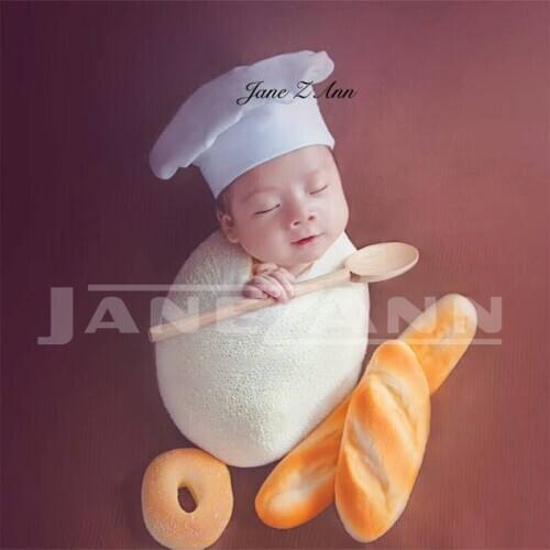 Jane Z Ann Baby Photography Props Little Chef Hat White Stretch Wrap Little Cook creative props Newborn Photography Accessories