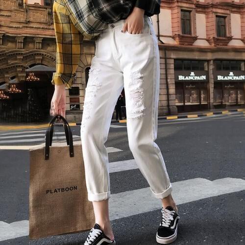 Ripped Harem Jeans Woman High Waist Boyfriend Jeans For Women Plus Size Blue Black White Denim Mom Jeans Pants Trousers