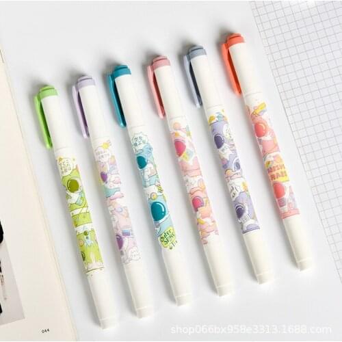 6pcs/Lot Cute Printed Pattern Soft Highlight Marker Pen Double Head Fluorescent Pen Color Light Pen Stationery Supplies