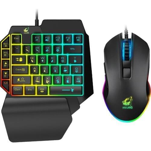 ZIYOULANG Gaming Keyboard Mouse Combo Single-Hand Keyboard RGB Wired Game Mouse for PUBG PC Gamer Ergonomic Design Mice