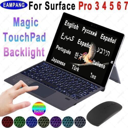 Backlit Touchpad Keyboard for Microsoft Surface Pro 3 4 5 6 7 Wireless English Turkish Arabic Hebrew Russian Spanish Keyboard