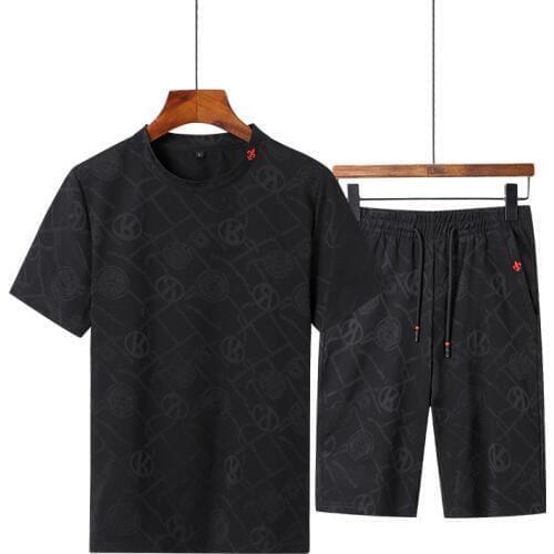 Summer Mens Sets O-Neck Dobby Fabric Short Sleeve T-shirt + Shorts 2 Pcs High Quality Fashion Casual Men Sweat Suit Set