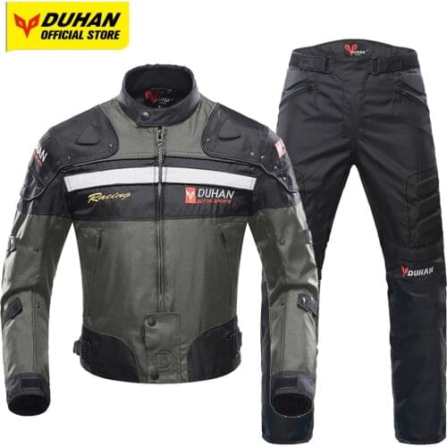 DUHAN Motorcycle Jacket & Pants Set Mens Moto Cycling Suit Waterproof Keep Warm Liner Motocross Jacket Body Protector Winter