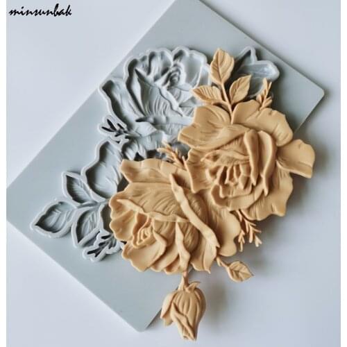 Minsunbak Leaf Rose Flower Silicone Mold DIY Fondant Chocolate Baking Cake Decoration Tool Sugarcraft