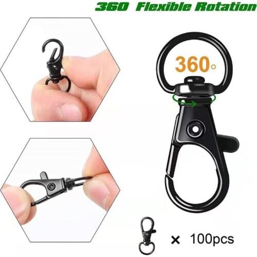 M4YF 100 Pcs Lobster Claw Clasp Black Swivel DIY Handcraft Hook Trigger Decoration Anti-rust Alloy Deco Holiday Birthday Gift