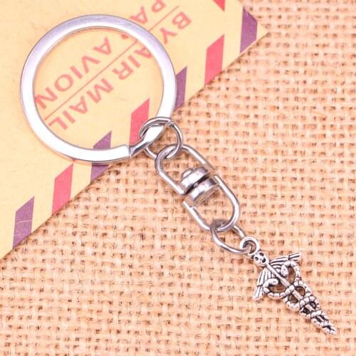 Fashion Keychain 23x11mm caduceus medical symbol md Pendants DIY Men Jewelry Car Key Chain Ring Holder Souvenir For Gift