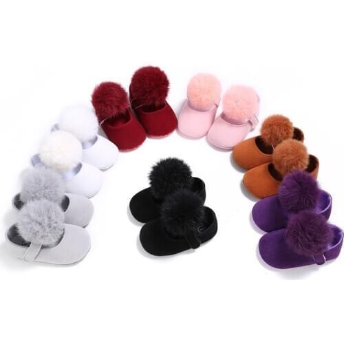 0-18M Toddler Baby Girl Soft Plush Princess Shoes cute pom shoes Infant Prewalker New Born Baby Shoes for girls