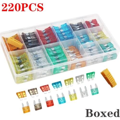 220Pcs Profile Small Size Blade Type Car Fuse Assortment Set 5/7.5/10/15/20/25/30A Fuse Boxed Blade Fuse Common Both Regular