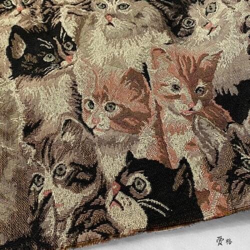 New oil painting jacquard 3D cat stiff silhouette designer fabric spring and autumn vest coat skirt bag fabric
