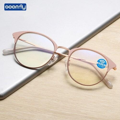 Seemfly Anti Blue Light High Definition Reading Glasses Women Men Ultralight Metal Frame Presbyopic Eyeglasses Diopter 1.0 4.0
