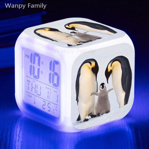 Antarctic penguin LED Alarm Clock 7 Color Change Digital Alarm Clock Kids Birthday Gift Multifunction Luminous Electronic Watch