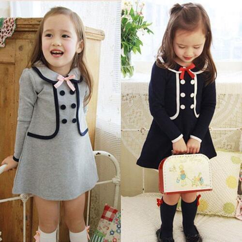Girls Dress Baby Girls Clothing Long-Sleeved Fake 2 Piece Dress Fashion Dress With Bowknot Kids Autumn Winter Casual Dresses