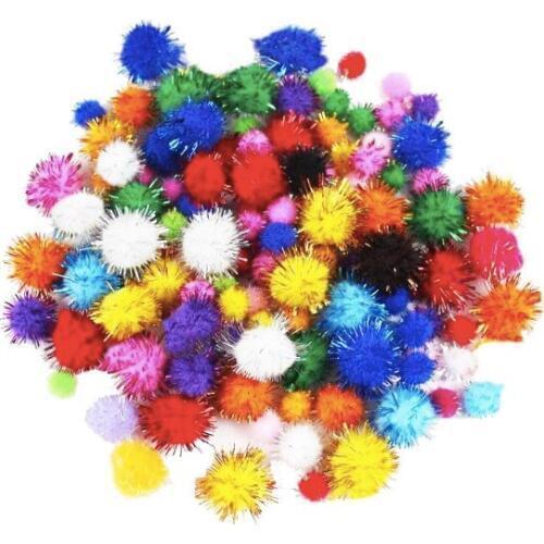 Mix size Assorted Color Sparkle Balls, Tinsel Pom Poms Glitter For Cat kittens 200balls