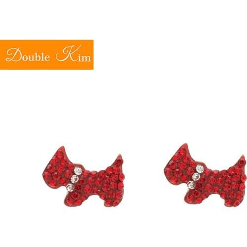 Little Red Dog Zircon Stud Earrings Titanium Stainless Steel Inlaid Zircon Earrings Gold Color Trendy Fashion Women Jewelry Gift
