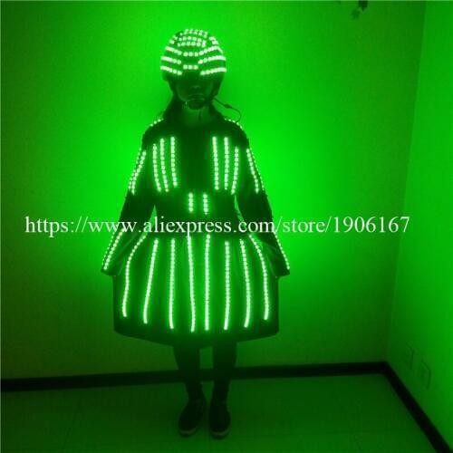 Led Luminous Colorful Costume With LED Helmet Led Flashing Stage Performance Props Ballroom Clothes For Party KTV DJ Show