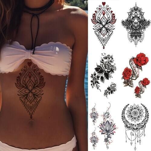 Waterproof Temporary Tattoo Sticker Rose Heart Flash Tattoos Butterfly Lace Flower Body Art Arm Water Transfer Fake Tatoo Women