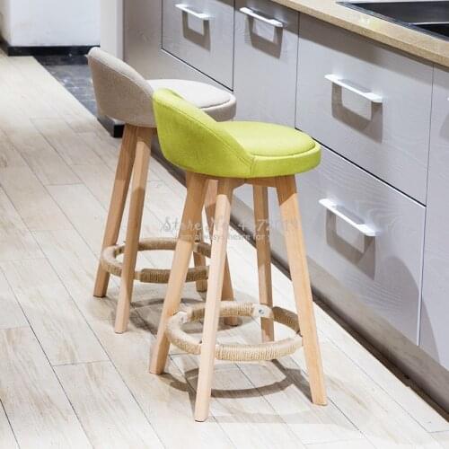 Nordic Modern Minimalist Home Solid Wood High Bar Stools Leisure Back Chair Stool chaise 360 degree rotation