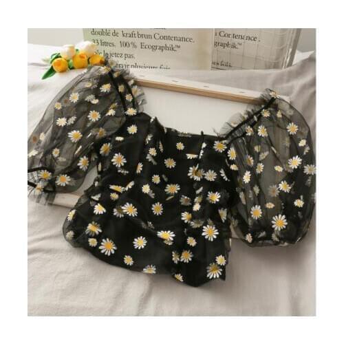 Summer Super Fairy Sweet Slash Neck Off Shoulder Blouse Female Vintage Floral Daisy Embroidery Pull Sleeve Shirt Blouses Women