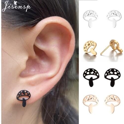 Korean Mushroom Stainless Steel Mini Stud Earrings Women 2021 Fashion Daisy Cherry Earings Snowflake Ear Piercing Christmas Gift
