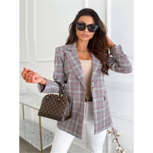 Office 2019 Professional Plus Suit Blazer Women Coats And Jackets Spring Autumn пиджак женский Plaid Ruched Cardigan Mujer Tops