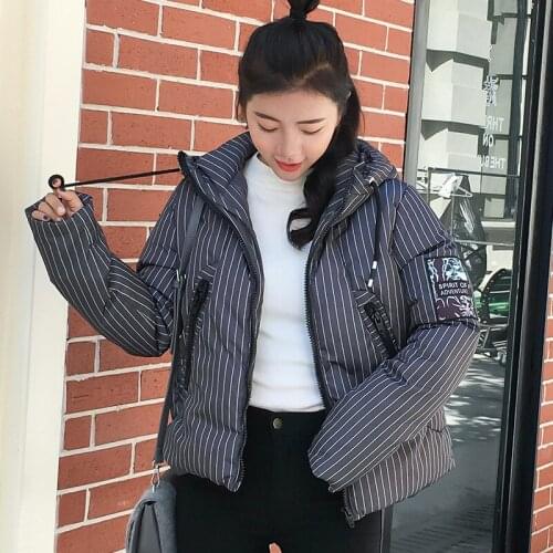 2019 New Arrival Polyester Long Zipper Slim Winter New Cotton Woman Paragraph. Easy Stripe Cotton-padded Clothes Ma'am Even Hat