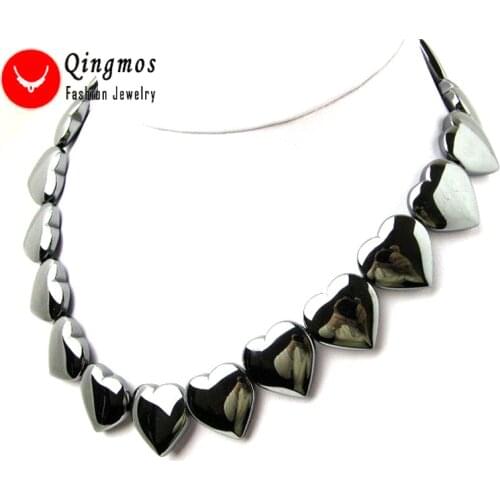 Qingmos Heart 20mm Natural Super Luster Black Hematite Necklace for Women 17" Chokers Jewelry Especial Effect for Help Sleep