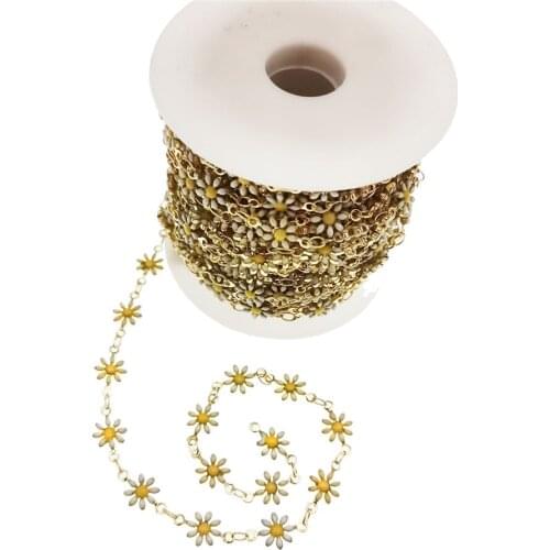 Julie Wang 1 Meter Brass Enamel Daisy Flower Link Chain for Bracelet Necklace Bangle DIY Anklet Earring Jewelry Making Accessory