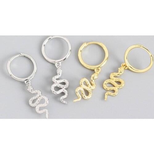 1pair 100% Authentic 925 Sterling silver Kapok worm /Wave Snake Huggie Hoop Earrings animal Hip Hop Jewelry