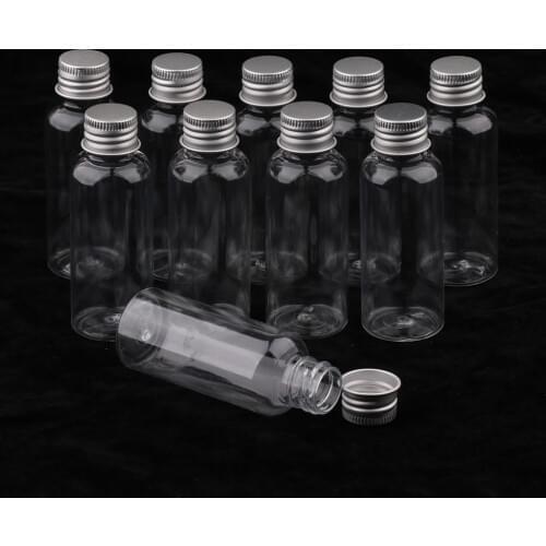 10Pcs 50ml Clear Plastic Bottles Liquid Sampling Container with Aluminum Cap for Makeup Liquids Storage