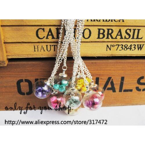 10pcs Dry Daisy flower Glass Globe Necklace Glass vial pendant necklace handmade flower necklace charm