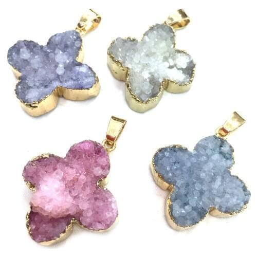 2020 Natural Stone Pendants Flower Shape Agated Pendant Multiple Colour for Jewelry Making DIY Necklace Accessorie Size 26x26mm