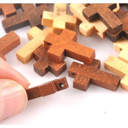 50pcs Natural wood cross Pendant Jewelry Findings fashion Charms Handmade Necklace Accessories mt2575