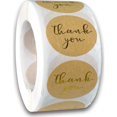 100-500pcs Thank you Sticker Seal Label Label 1 Inch Hand Sticker Brown Cowhide Paper Flower Clip Cute Stationery Sticker