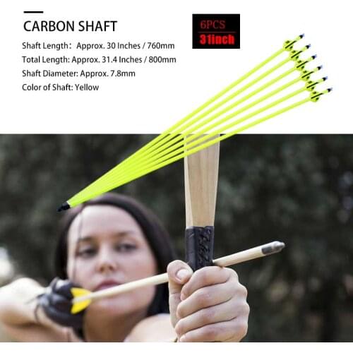 6 / 12 / 24pcs fluorescent yellow mixed carbon arrow composite reverse curved straight bow replaceable arrow fluorescent yellow