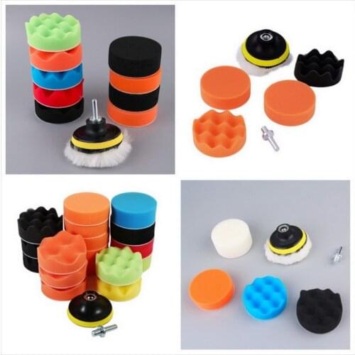 7Pcs/Set 3inch Car Polishing Disc Self-Adhesive Buffing Waxing Sponge Wool Wheel Polishing Pad for Car Polisher Drill Adapter