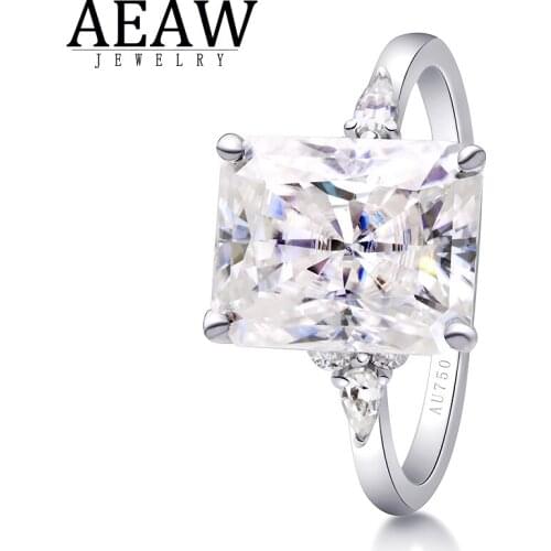 AEAW 8x10mm 4.0carat DF Color Radiant Cut Moissanite Engagement Wedding Rings Solid Real 18K White Gold Set with Pear