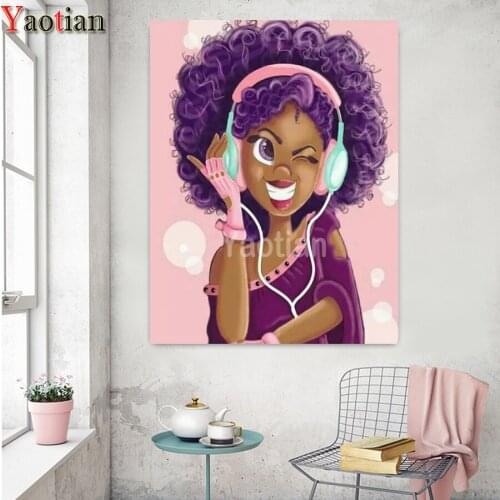 5D Diy Diamond Painting African American Girls Music Mosaic Kits Pictures Cross Stitch Full Square Round Diamond Embroidery
