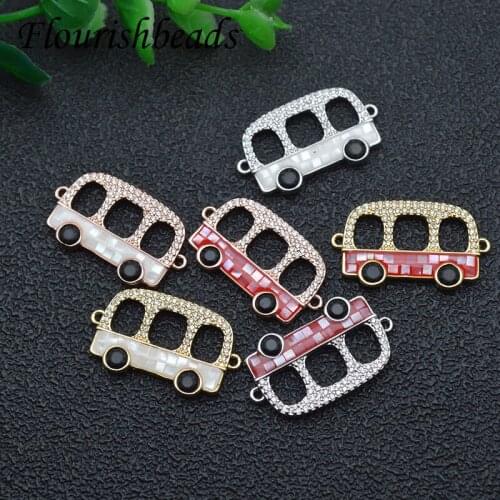 Nickel Free Lovely Cute Bus Shape Pendant Connector Clasp CZ Beads Shell Paved For Jewelry Fandings Necklace Pendant Making