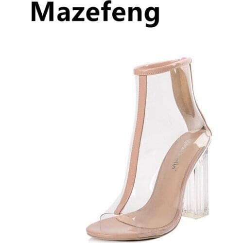 Mazefeng Dancing Female Shoes Crystal Transparent Shoes Women Summer High Heel 11CM Peep Toe Nightclub Sandals Wedding Shoes