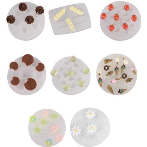 Handmade Biscuit Dessert Food Mould Flower Heart Ice Cream Pendant Resin Casting Mold Jewelry Making Art Craft Tools