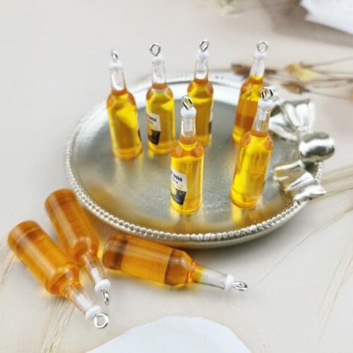 10pcs/lot Simulation Resin Drink Beer Bottle Charms Pendant DIY Keychain Necklace For Jewelry Making Accessories