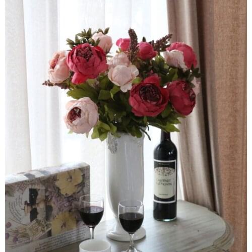 13 Heads Artificial Flower European Style Core-Spun Peony Interior Decoration Home Wedding Decoration DIY Flower Arrangement