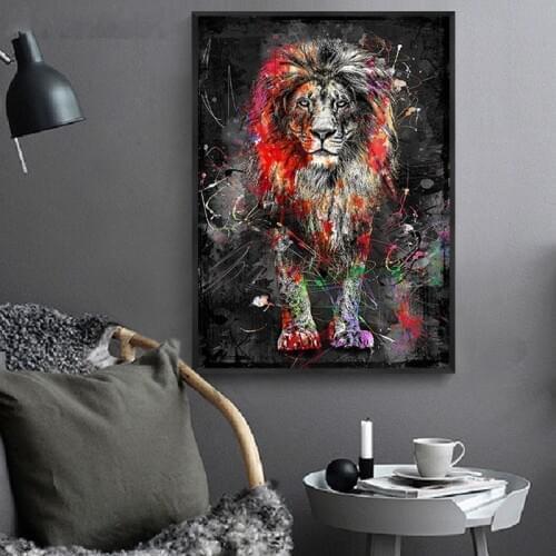 Colorful Lion Graffiti Canvas Painting Abstract Animal Wall Art Posters and Prints Cuadros Decorative Pictures for Home Design