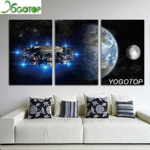 Spacecraft And Planet Landscape Vintage Art Diamond Painting Craft Diamond Embroidery Full Drill mosaic puzzles 3 Panel ML1310