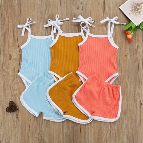 Citgeett Summer Infant Baby Girls Clothes Sets 2pcs Solid Strap Sleeveless Romper Tops Shorts Clothing
