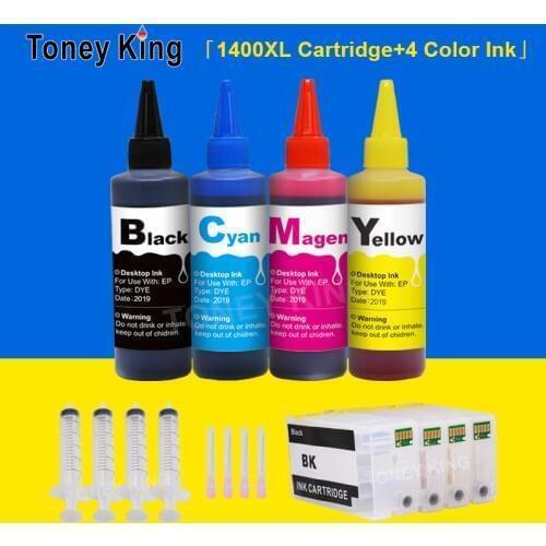 Toney King PGI-1400 Refillable Ink Cartridge + 4 Bottle Dye Ink for Canon MAXIFY MB2040 MB2140 MB2340 MB2740 Printer for PGI1400